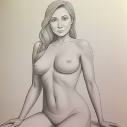 a drawing of a woman sitting on top of a bed,an image of a nude woman in pencil