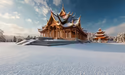 the beautiful architecture of an asian temple on a sunny day