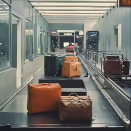 three suitcases are sitting on the conveyor belt