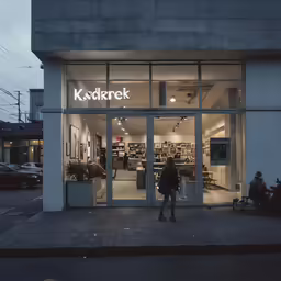 there is a person standing in front of the store