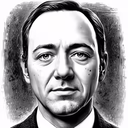 black and white drawing of man wearing a suit and tie