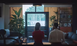 two people are in the dark in front of a window