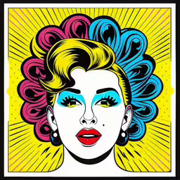 a woman with blue and yellow hair wearing makeup,a woman with colorful blue and pink makeup