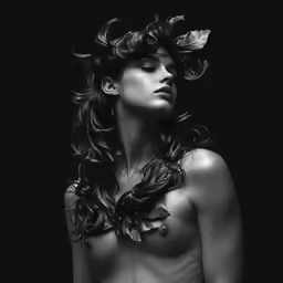 a naked woman is photographed in black and white