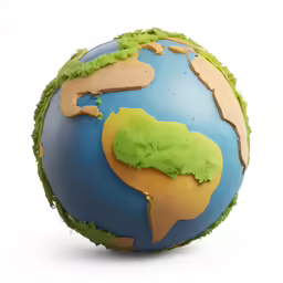 an earth globe with a patchy green landscape