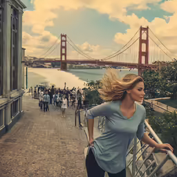 a woman jogging on the golden gate bridge