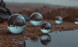 many shiny balls are laying around on the ground