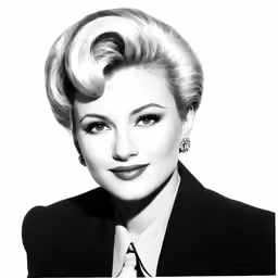 a black and white image of a lady in a suit