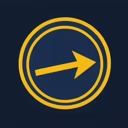 a blue and yellow sign with an arrow