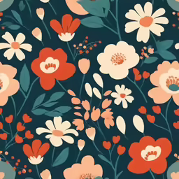 a black background with red, orange and white flowers