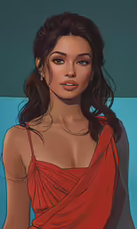 a drawing of a woman wearing an orange top