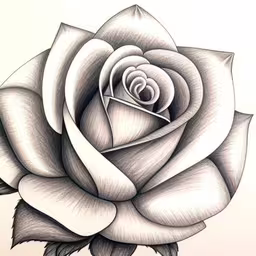 a black and white rose flower with leaves,a rose that has been drawn on paper