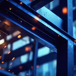 metallic beams with rain drops falling down from them