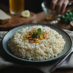 a meal with rice and vegetables is ready to be eaten