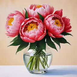 pink flowers are in a vase filled with water