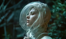 a blonde woman with a big white frizzy hair