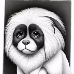 black and white painting of a dog looking forward