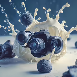 a picture of a camera being thrown into chocolates