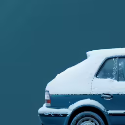 a snow covered car is seen in this artistic image
