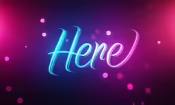 the word here illuminated in bright neon lights