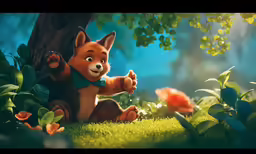 an illustration of a little red fox sitting in the grass