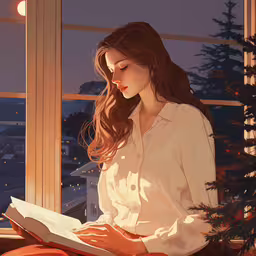 a woman sitting on a chair reading a book,woman sitting in window sill reading a book