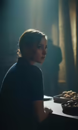 the woman is looking off into the distance
