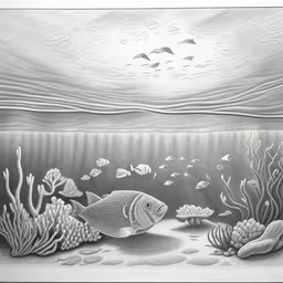 a drawing of some fish and seaweed in water