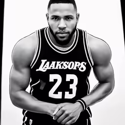 the image shows the man in a basketball jersey and holding a ball