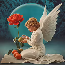 an image of a painting of an angel and a rose