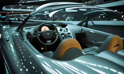 a dashboard shot of a car inside a showroom