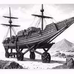 a black and white image of a large boat