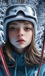 a woman in a snow capped forest poses for a photo