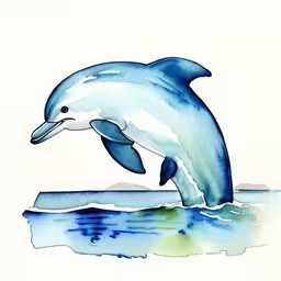 the dolphin is jumping out of the water,a painting of a dolphin jumping from water to land