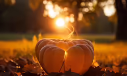 a couple of pumpkins sitting on top of a field