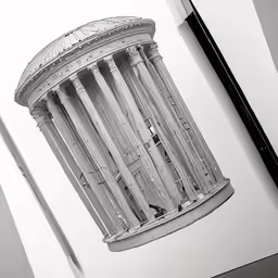 there are a pencil drawing of a trash can