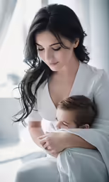 a woman holds her infant in her arms