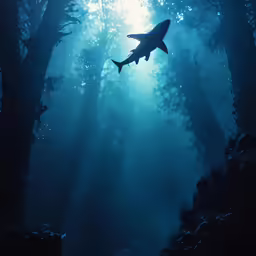 a photo of a dark blue forest at night