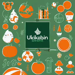 a green poster with oranges and a white sign,the cover for a magazine is shown, featuring an orange and green background