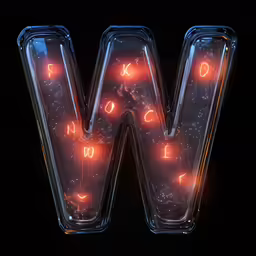 a illuminated glass letter with an image of the letter w in it
