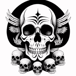 skulls with wings and crescent above them