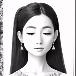 a drawing of a woman with earrings on her head