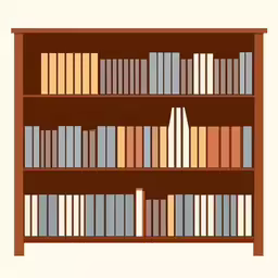 there is a very long bookshelf filled with different colored books,a very large brown book case filled with lots of books