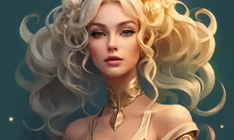 a painting of a woman with blonde hair wearing a golden outfit