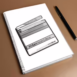 a small notebook on a desk next to a black pen