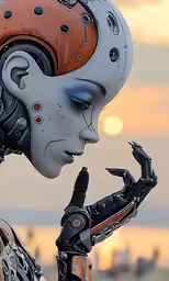 a humanoid robot has a robotic arm to play with