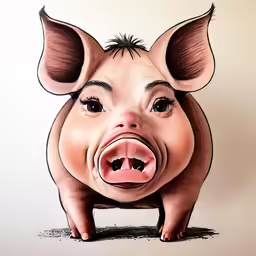 a pig looking at a camera with a strange look on its face