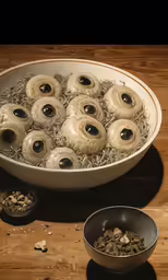 a pan of donuts with holes in them