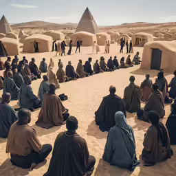 people sit in desert like areas with their backs to the camera