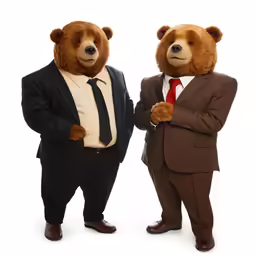two men in suits and bears in formal clothes standing side by side